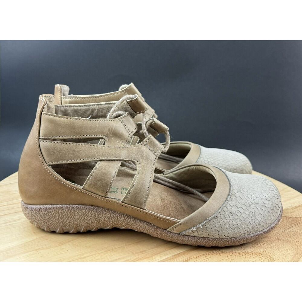 Naot Kata Shoes Women's 39 US 8 Brown Tan Leather Comfort Lace Up Wedge Sandals